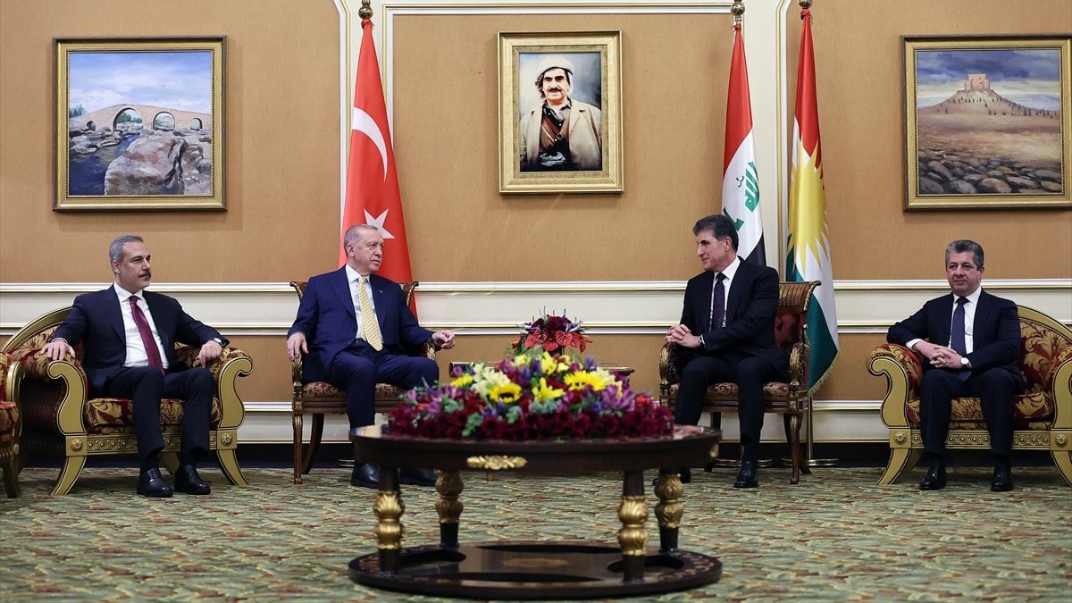 Cumhurbaskani Erdogan Necirvan Barzani ve Mesrur Barzani ile gorustu
